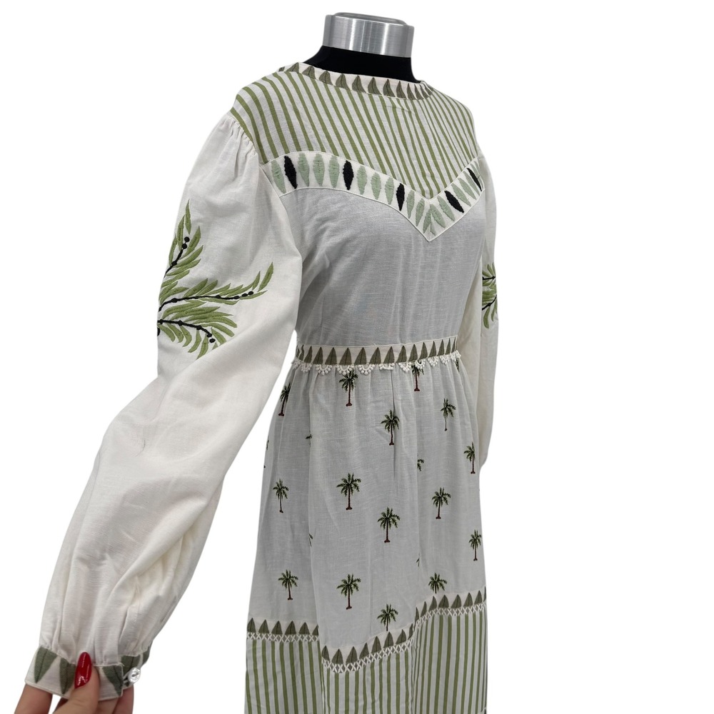 Farm Rio Milian Branco Farm Palm Tree Embroidered Maxi Dress Boho Women's Large - Picture 7 of 16